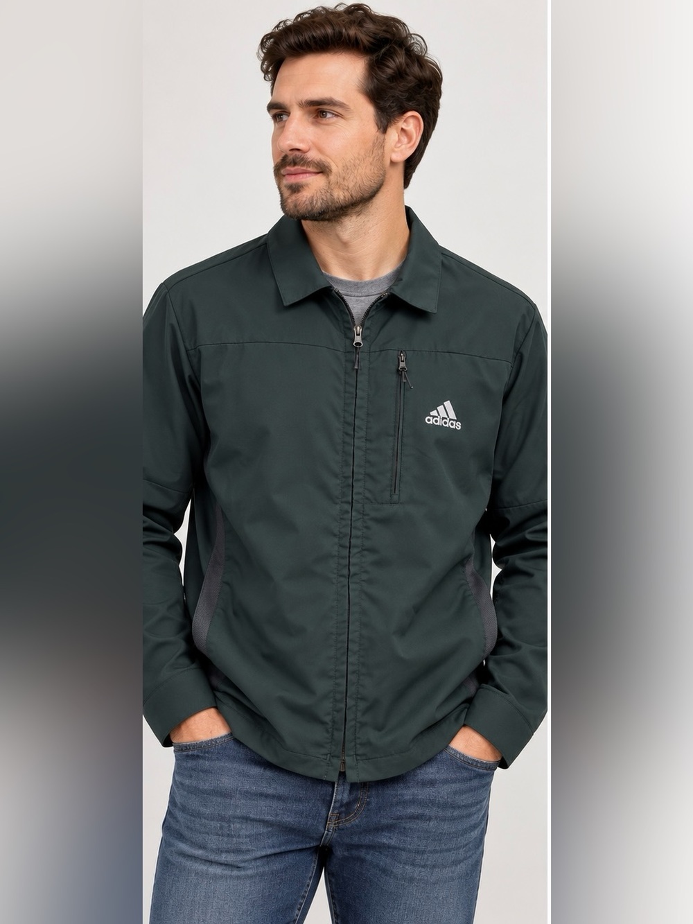Adidas Men’s Green Full Zip Performance Jacket Windbreaker 3 Stripe Size L